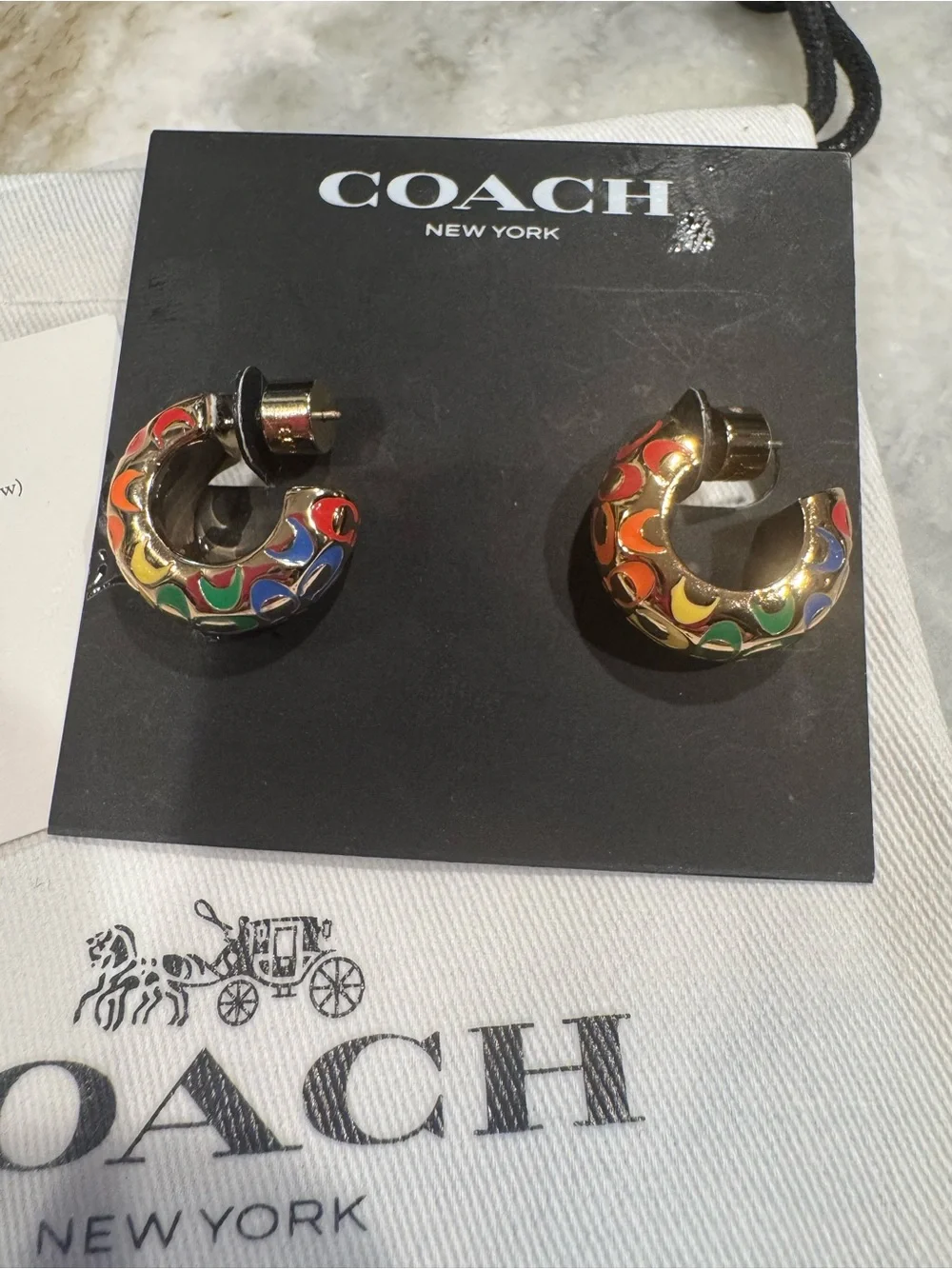 LOW START NWT COACH Multicolor C Logo Earrings GORGEOUS Comes w/ Coach Dusty - Picture 1 of 4